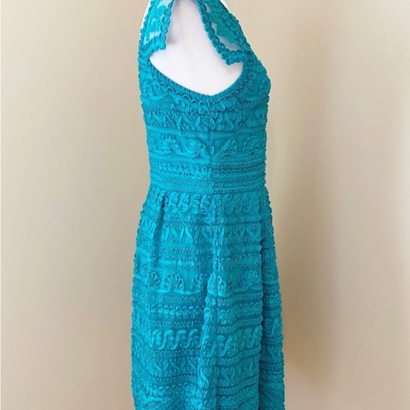 Yoana Baraschi Embroidered Ribbon Teal Dress - Size 4 - Picture 5 of 10
